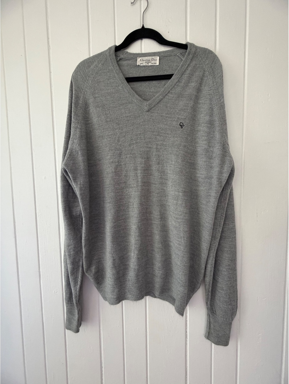 Christian Dior Monsieur Vintage XL Grey V-Neck Acrylic Sweater